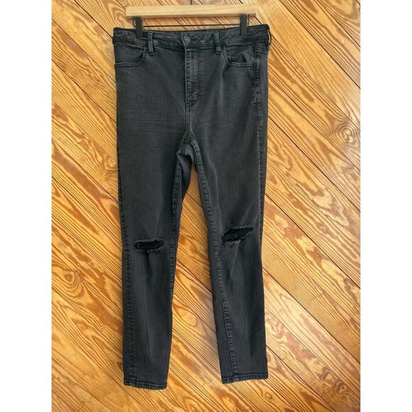 American Eagle Super High Rise Jegging Ne(x)t Level Stretch Black Distressed - Picture 1 of 5